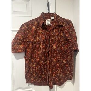 Vintage Mixed Blues Women's Brown Red Floral Western Button Shirt Sz L 90s AOP